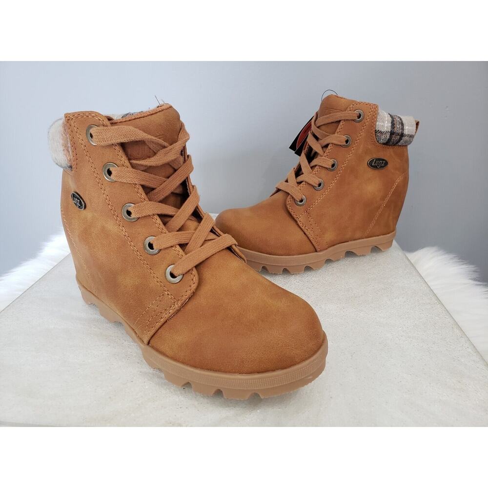 NEW LUGZ Size 6 Marsella Wedge Boots Brown Chukka y2k plaid lined fall cashew